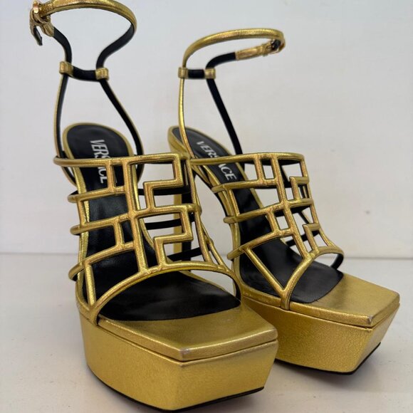 VERSACE Gold Greca Maze Sandal - Picture 1 of 15